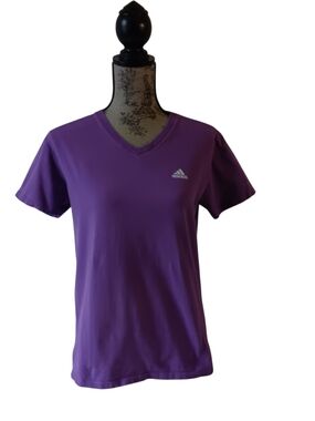 Adidas women's purple short-sleeve activewear v-neck top size M